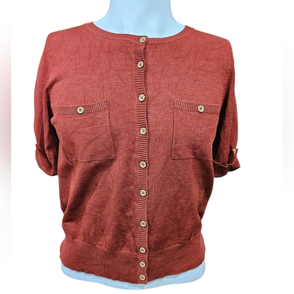 Judith‎ Hart Petites Rust  Color Button Up Cardigan Sweater Size Medium
